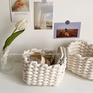 Giỏ đựng đồ dùng bằng cotton đan tay dày dặn thiết kế đơn giản tiện dụng