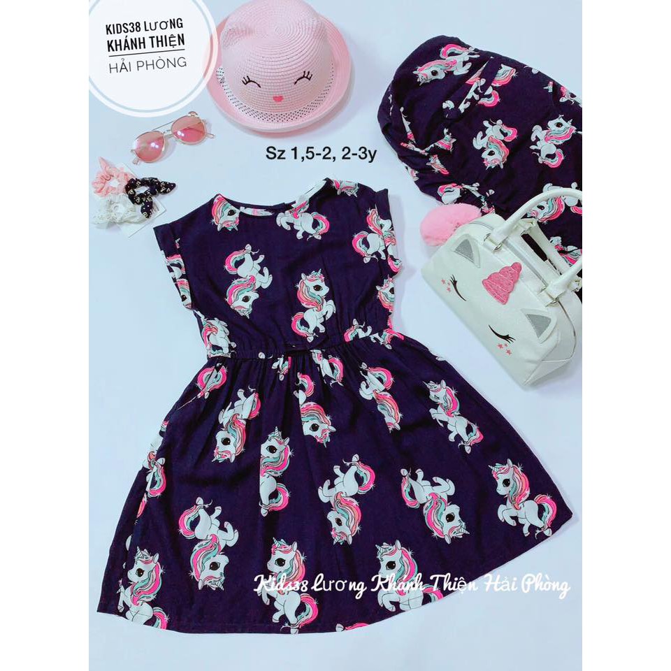 Váy lanh navy unicorn HM H&M size 2-3y_hàng chính hãng Mỹ