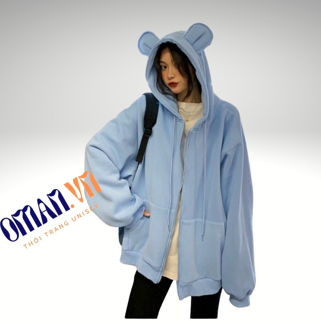 Áo khoác nỉ Hoodie Dây Kéo TAI THỎ form rộng áo nỉ bông ulzzang Cá Tính Unisex Oman | BigBuy360 - bigbuy360.vn