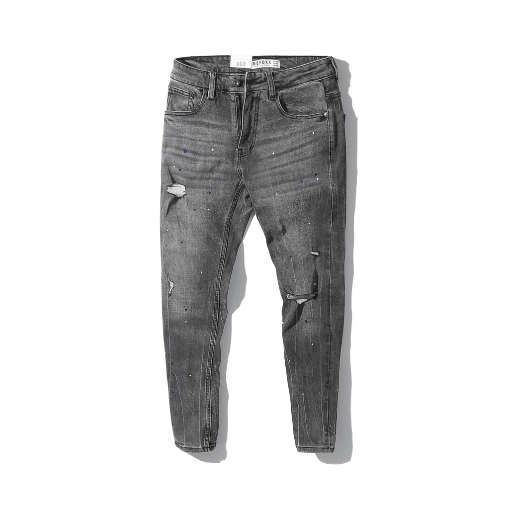 Quần jean nam, quần bò nam cao cấp slimfit DEFOXX xám wash rách 220814