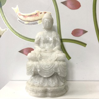 Tượng đá PhậtThích Ca ngồi tòa sen - Chiều Cao 20cm - Màu trắng đá non nước