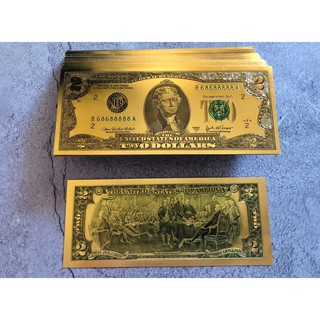 Tờ 2 USD vàng Plastic - Lì xì tài lộc