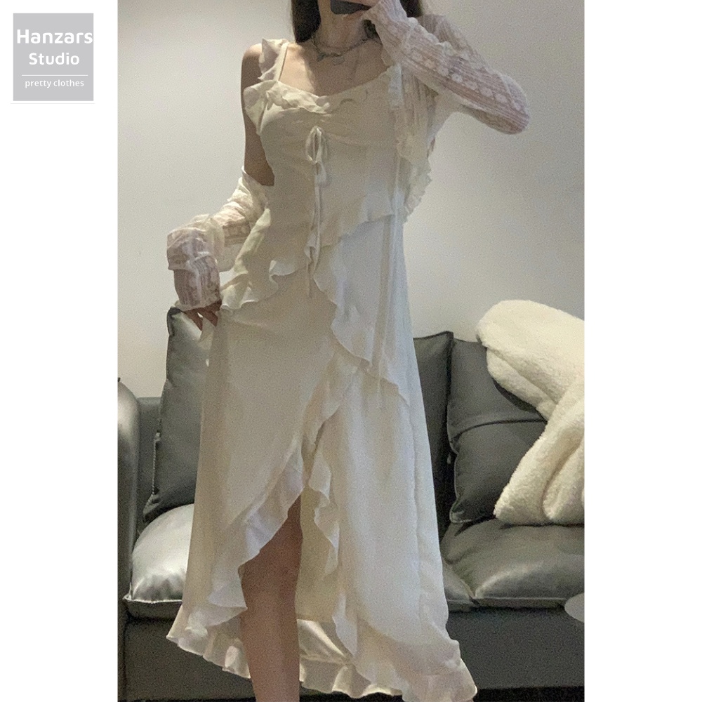 Set Váy Xẻ Tà Áo Cardigan Ren Khóa Kéo Sau Lưng Lớp Lót Dày Dặn Style Ulzzang 9