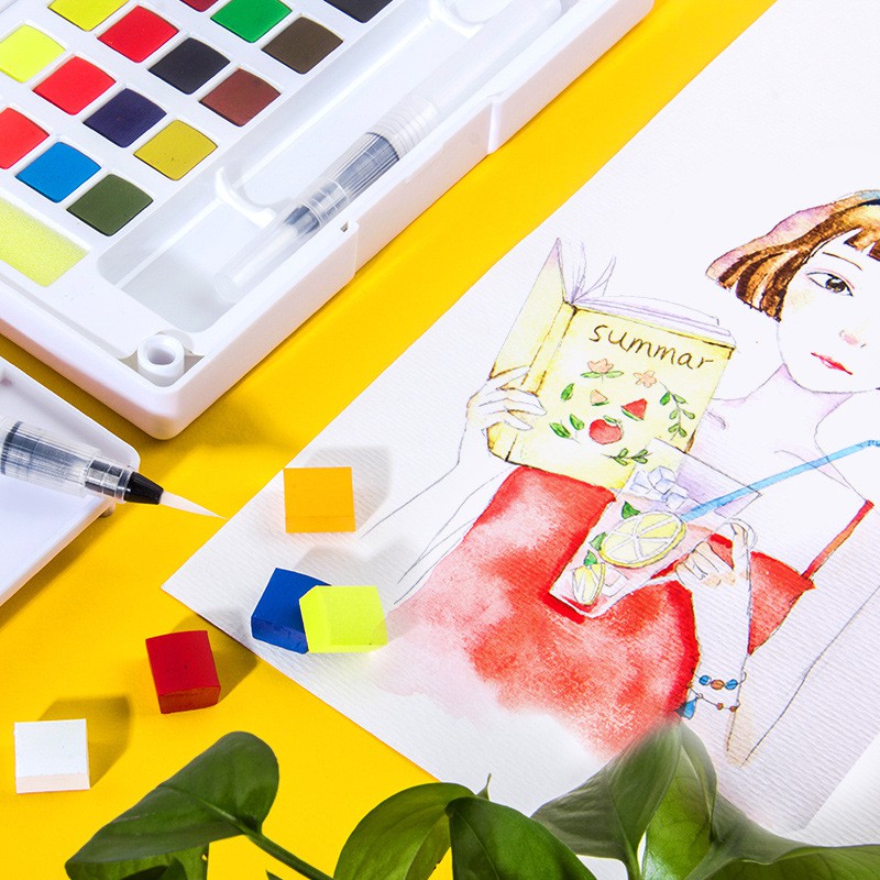 Màu Nước Nén Water Color Cao Cấp Tiện Lợi (Tặng kèm bút nước + 1 palette + 2 miếng mút )