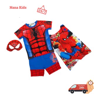 Bộ siêu nhân spiderman bé trai thun lạnh 100% cotton cao cấp thương hiệu SAMKIDS có vạt phía sau cho bé từ 2 đến 8 tuổi