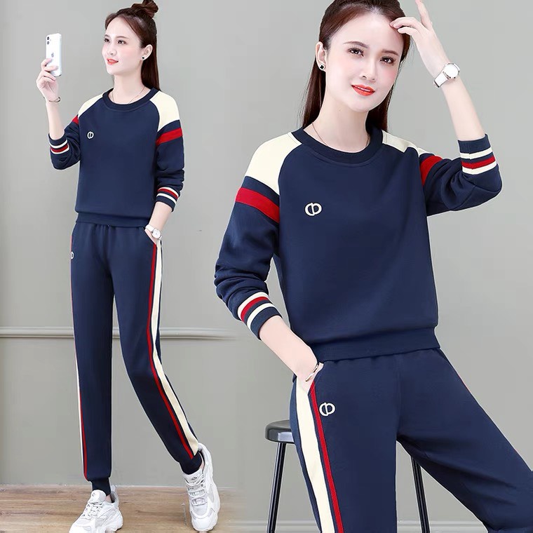 Bộ thể thao nữ thu đông dài tay, bộ thu đông mặc ở nhà, bộ ngủ quần bo gấu chất nỉ da cá loại đẹp