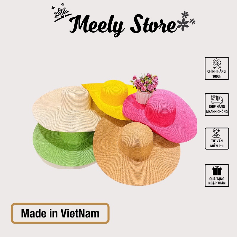 Mũ Cói Mềm Đi Biển Vành Rộng Nhiều Màu Meely06
