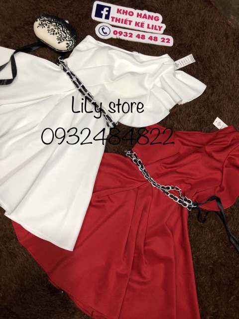 ( ẢNH VÀ VIDEO THẬT 10000% )  Đầm xoè lệch vai xếp li kèm phụ kiện