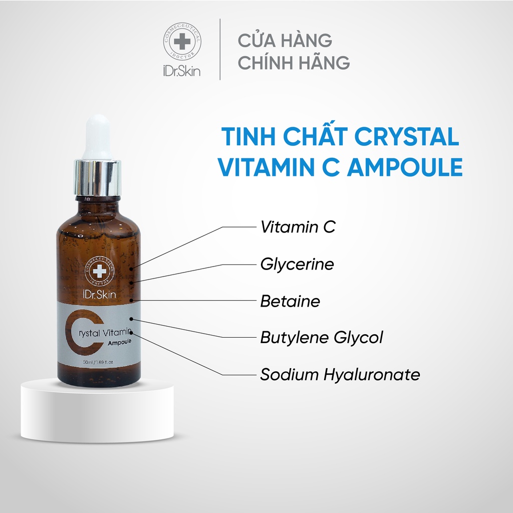 [MUA 1 TẶNG XỊT DƯỠNG] Tinh chất trắng da IDr.Skin Crystal Vitamin C Ampoule Serum dưỡng ẩm mờ thâm nám 50ml