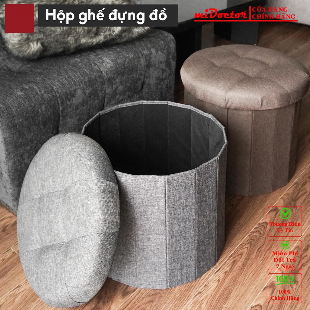 Hộp kiêm ghế đựng đồ đa năng 2 trong 1 có thể gấp gọn vừa để đồ vừa ngồi cứng cáp miDoctor