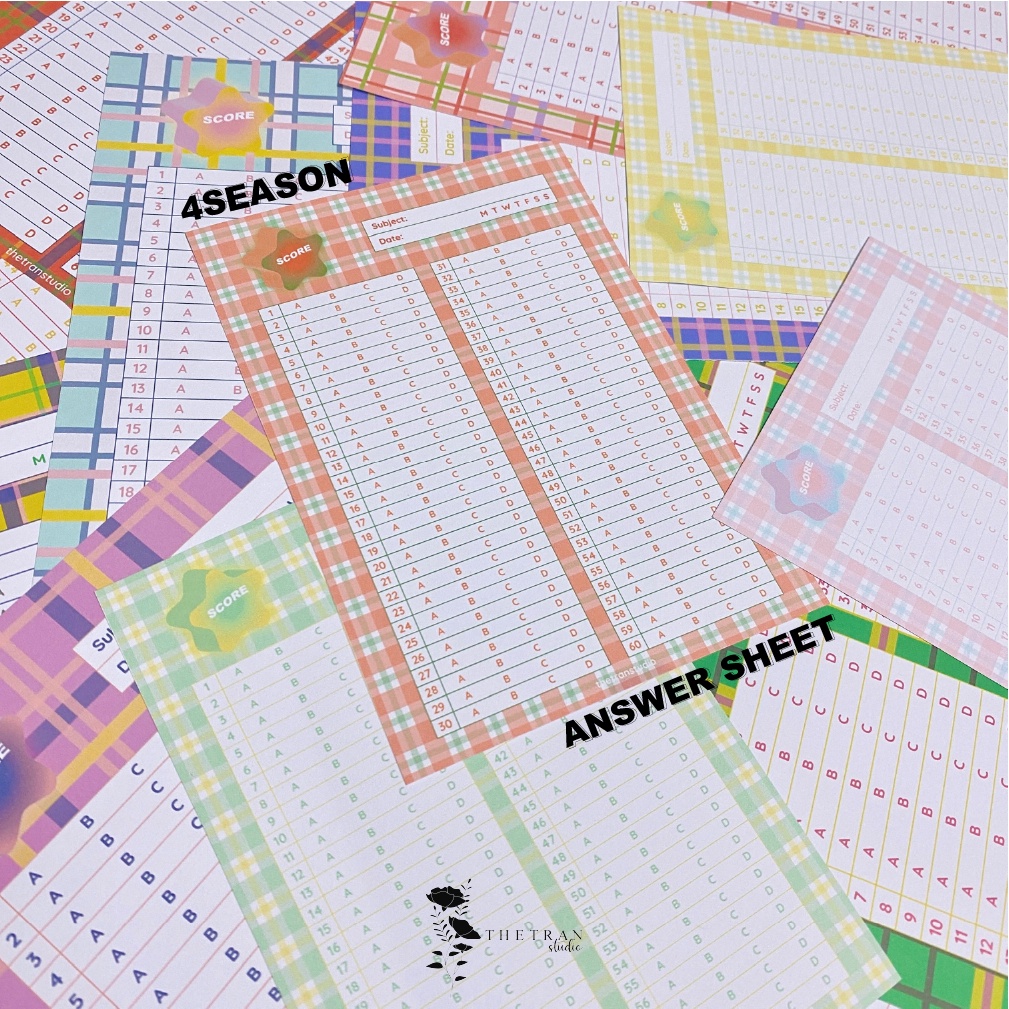 𝟒𝐬𝐞𝐚𝐬𝐨𝐧 𝐚𝐧𝐬𝐰𝐞𝐫 𝐬𝐡𝐞𝐞𝐭 (10) bộ giấy trắc nghiệm 60 câu A5, A6 / thetranstudio