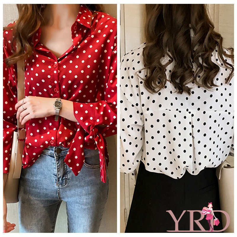 Áo sơ mi tay dài chấm bi xinh xắn cho nữ