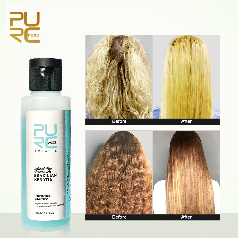 Bộ sản phẩm dầu gội và dầu dưỡng tóc PURC 3.7% Keratin mùi táo phục hồi hư tổn