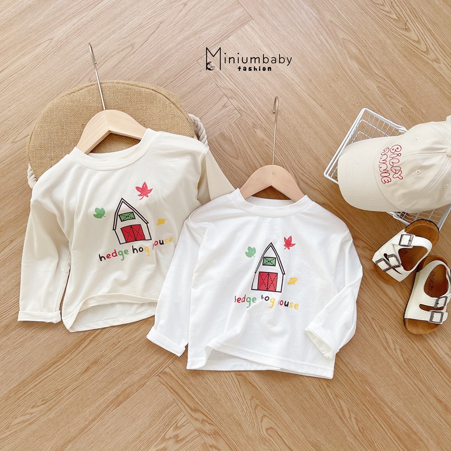 Bộ đồ dài tay quần dài thu đông in ngôi nhà, gà cho bé gái chất liệu 100% cotton, quần áo trẻ em miniumbabyfashionSB1303