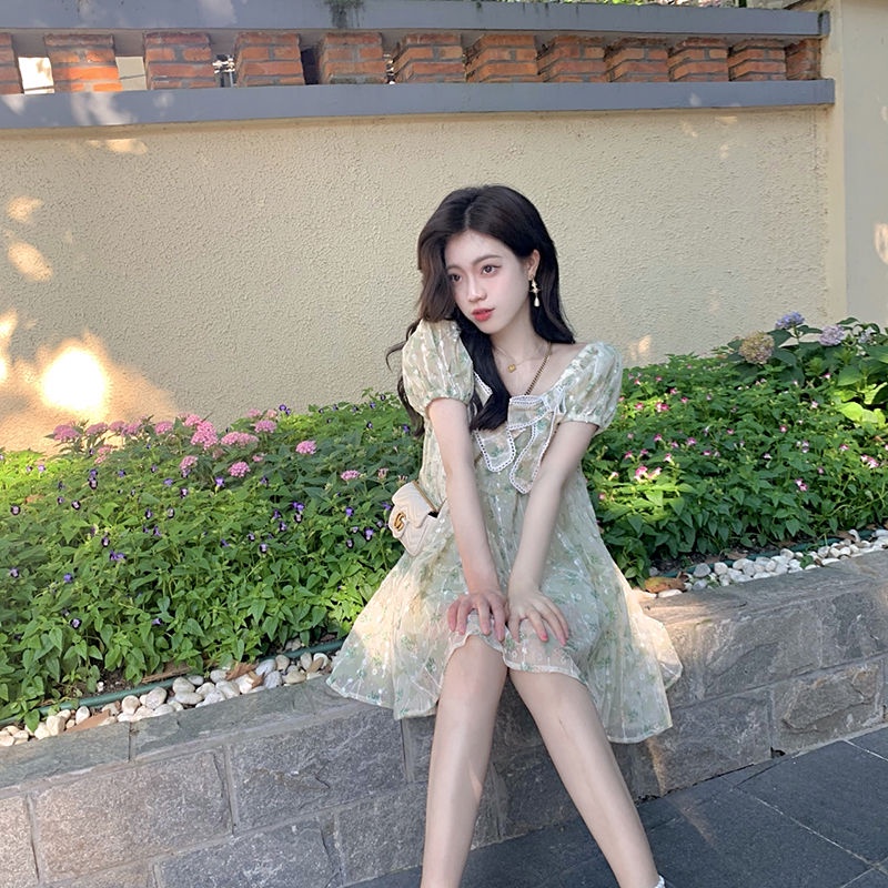 Đầm Tay Phồng Ngắn In Họa Tiết Hoa Phong Cách Pháp Thời Trang Mùa Hè Mới Cho Nữ