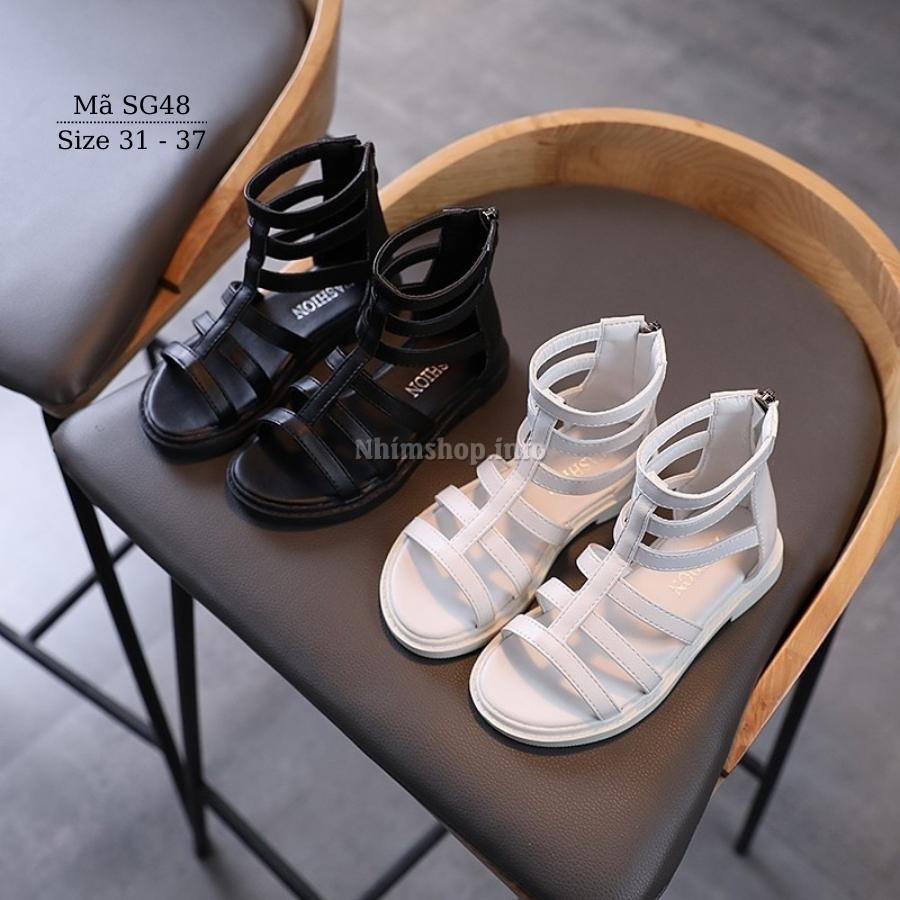 Giày sandal chiến binh cho bé gái 6 - 12 tuổi cổ cao màu trắng thời trang phong cách sành điệu đi tiệc biểu diễn SG48