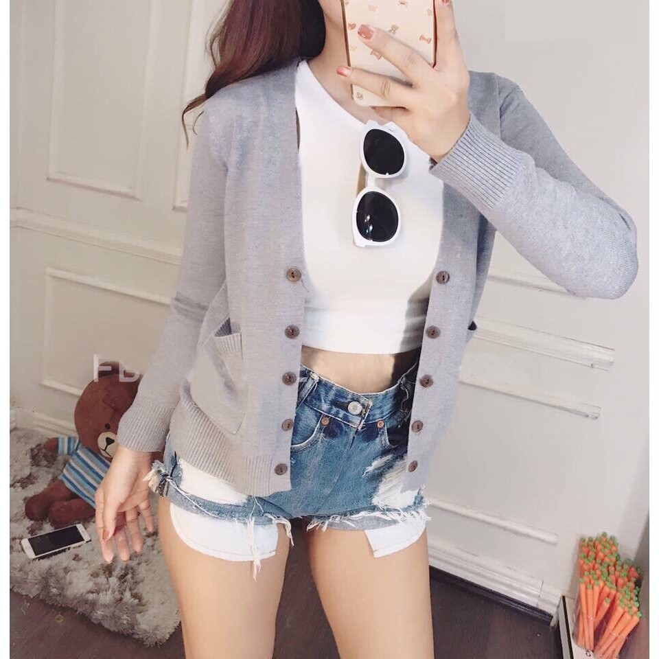 ÁO KHOÁC LEN DÀI TAY CÓ KHUY NÚT (màu lông chuột)