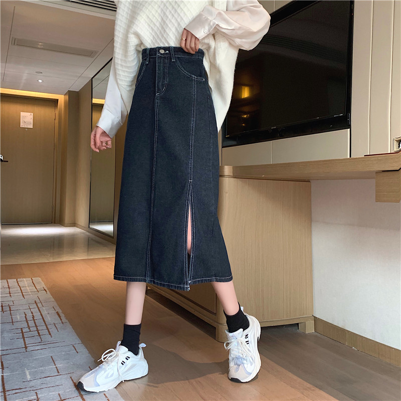 Chân Váy Denim Nữ Lưng Cao Xẻ Tà Phong Cách Hàn Quốc | BigBuy360 - bigbuy360.vn
