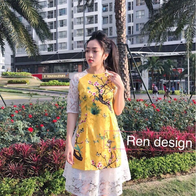 Áo dài gấm ren 