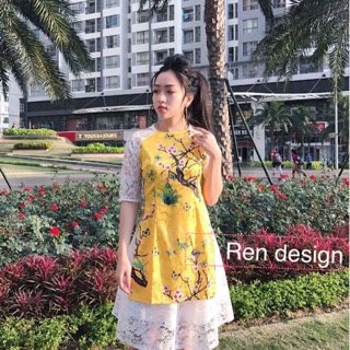 Áo dài gấm ren 