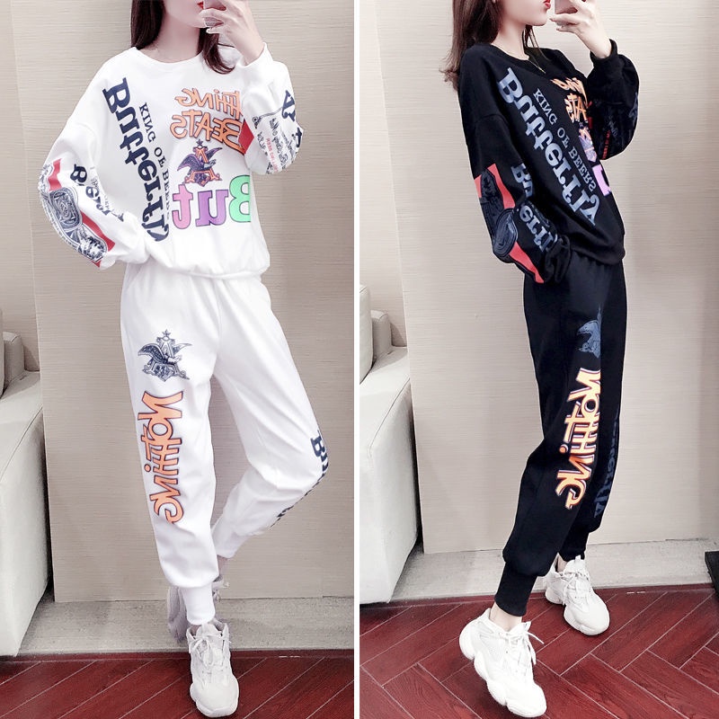 Bộ đồ thể thao dài tay dáng rộng phong cách hip hop thời trang xuân thu 2021 dành cho nữ