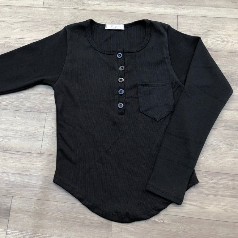 Áo Tay Dài Nữ Vạt Bầu Thun Gân Cúc Gài - C03