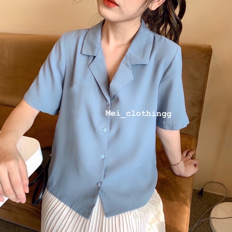 [Ảnh thật/video] Áo sơmi lụa hàn cộc tay nhiều màu/ áo sơ mi trơn cổ vest