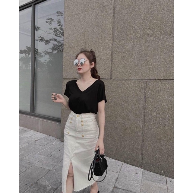 CHÂN VÁY JEAN TRẮNG 2 TÚI