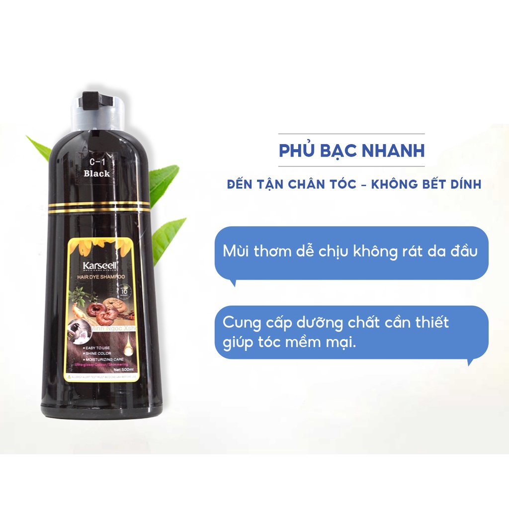 Dầu gội phủ bạc nhuộm đen - nâu tóc thảo dược KARSEELL 500ml chính hãng