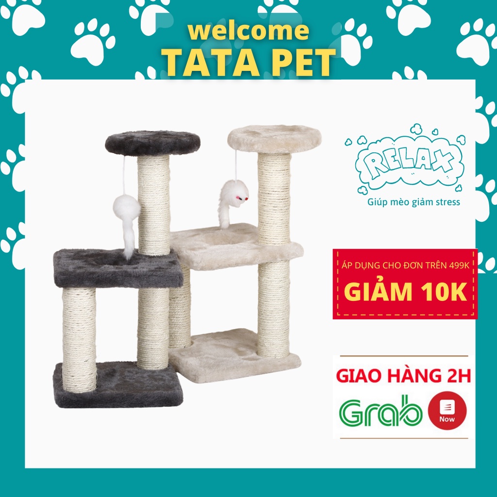 Cây Cào Móng 3 Tầng trụ cào móng (Cattree) Có Đệm Nằm Và Đồ Chơi Cho Mèo (CM3) TATA PET