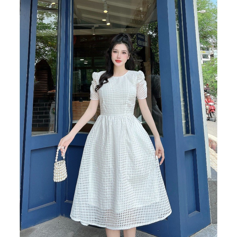 Đầm xòe voan caro lưới tiểu thư DAM0031 – Lady Fashion