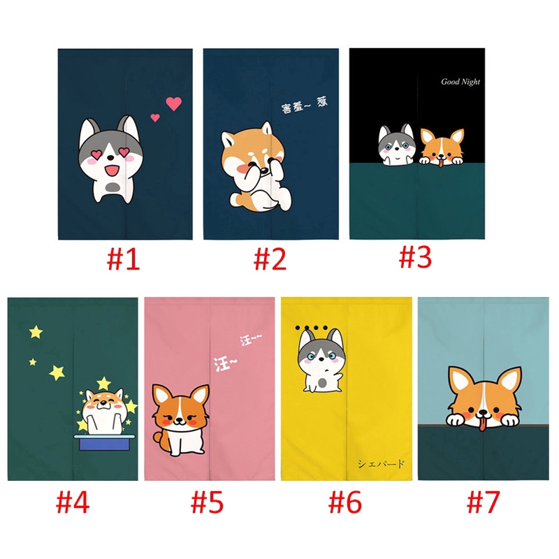 Cute Dog Printed Door Curtain Kitchen Half Curtain Bedroom Decoration
