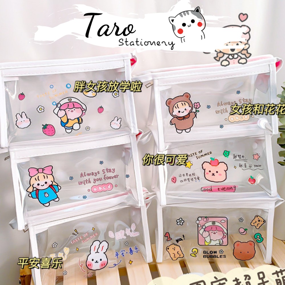 Túi đựng bút trong suốt họa tiết hoạt hình phong cách Hàn Quốc H02 Taro Stationery