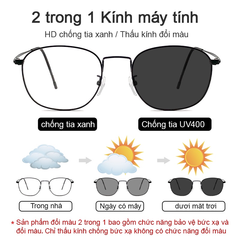 LUSEEN Kính Đổi Màu Bằng Kim Loại Chống Ánh Sáng Xanh Và Tia Cực Tím Hợp Dùng Khi Sử Dụng Máy Tính AG2205