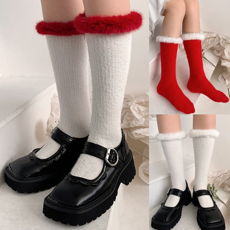 1 Đôi Tất Chân Phối Lông Phong Cách Lolita Ngọt Ngào Dành Cho Nữ