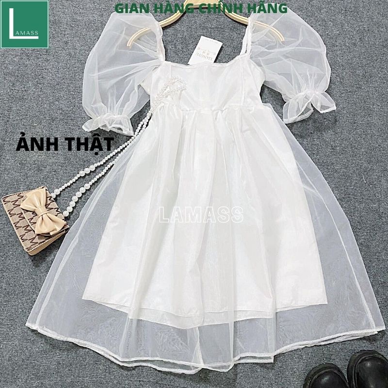 Váy babydoll công chúa voan 2 lớp mầu đen và mầu trắng tiểu thư dễ thương đầm dự tiệc -LAMASS