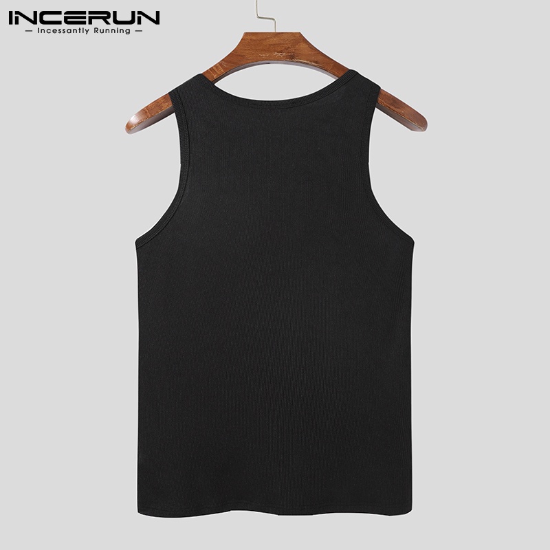 Áo INCERUN dệt kim không tay màu trơn phối dây ôm vừa vặn cho nam mặc thường ngày