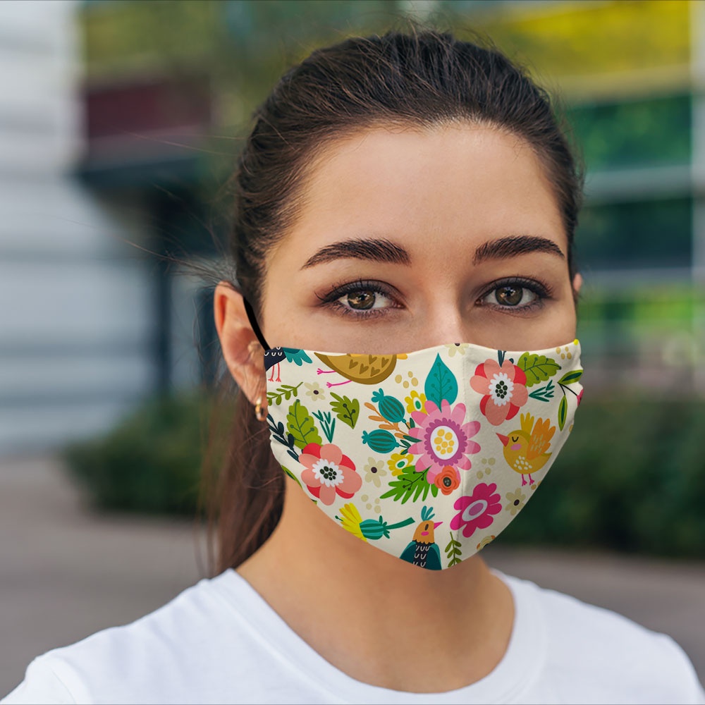 Khẩu trang vải giá rẻ FLOWERS_1443 CARTWELL vải cotton 100% kháng khuẩn có thể giặt và tái sử dụng dành cho nam nữ