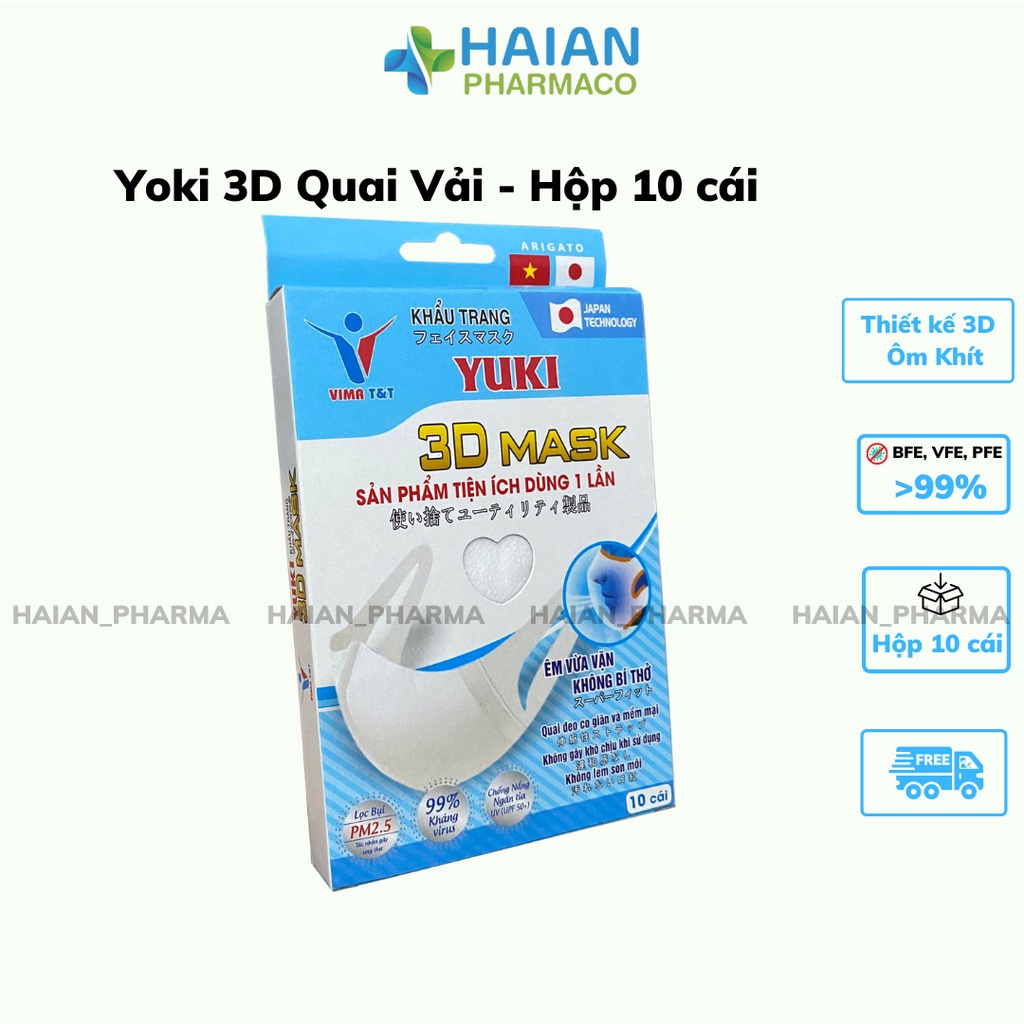 Khẩu trang 3D Mask Yoki 3 lớp kháng khuẩn hộp 10 cái