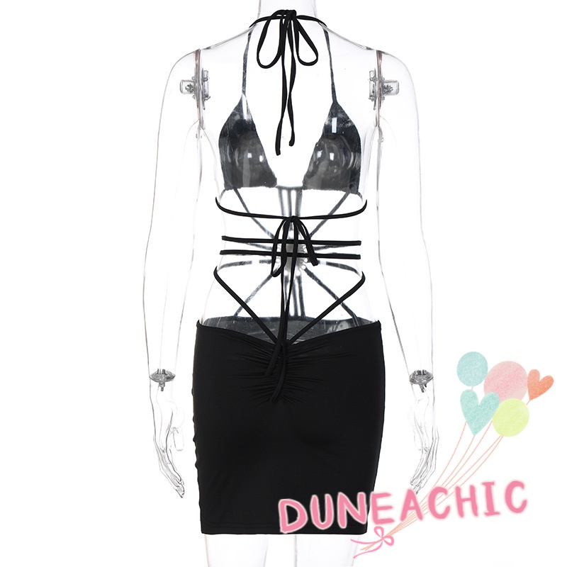 DUNEA Đầm cổ yếm buộc dây hở lưng thời trang quyến rũ dành cho nữ