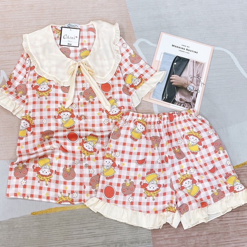 Bộ đồ Pijama lụa💖Bộ lụa thiết kế Quần Sooc Họa tiết chất liệu mát lịm | BigBuy360 - bigbuy360.vn