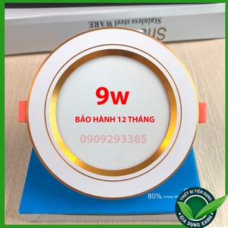 Đèn led âm trần 3 chế độ màu 9w viền vàng lỗ khoét 110 - bảo hành 12 tháng