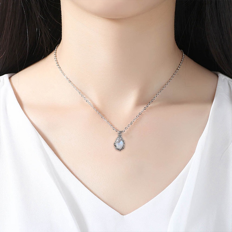 Vòng cổ bạc 925 mặt gắn đá mặt trăng sang trọng cho nữ