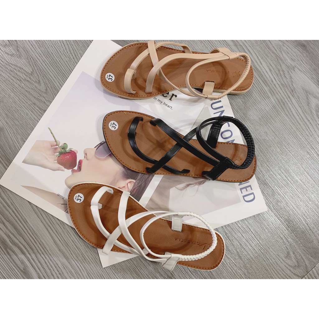 Dép nữ, Sandal nữ nhiều dây chun sau đế bệt. Chất liệu quai mềm, đi êm chân. Cực kỳ dễ phối đồ