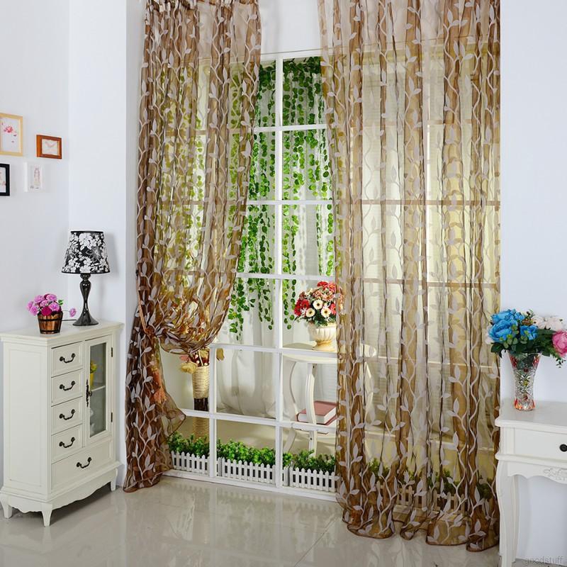 Tấm rèm cửa ,vải voan, in hình chiếc lá, trang trí phòng