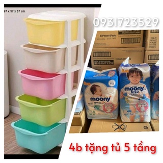 tặng TỦ 5 TẦNG khi mua 4b Tã dán/ bỉm quần moony NB90/S84/M64/L54/M58/L44/XL38. tặng quà