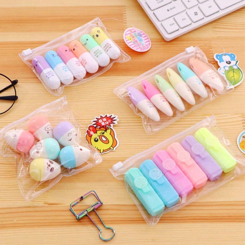 SET 6 BÚT NHỚ DÒNG CUTE/  BÚT HIGHLIGHT mini hình thú đáng yêu