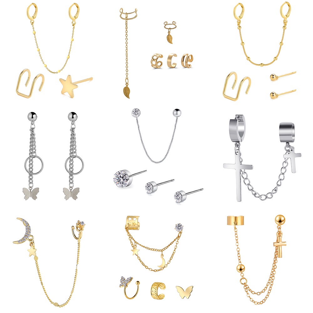 Set bông tai dáng dài hình mặt trăng/ bướm/ trái tim đính ngọc trai thời trang cho nữ