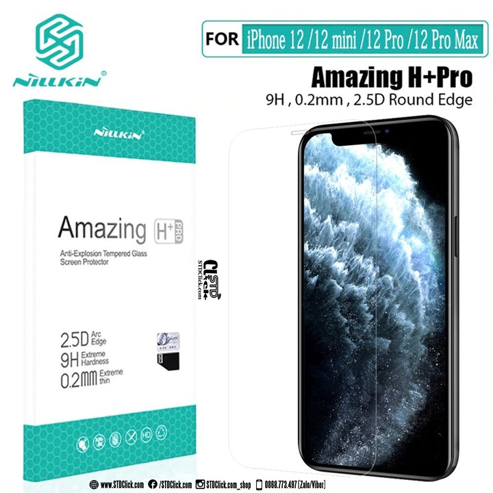 KÍNH CƯỜNG LỰC IPHONE 12 MINI - 12 - 12 PRO - 12 PRO MAX NILLKIN H+PRO 0.2MM CHÍNH HÃNG