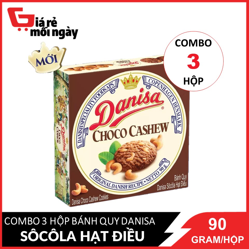 Combo 3 Bánh quy bơ Danisa Socola Hạt Điều Hộp 90gx3 (date mới)